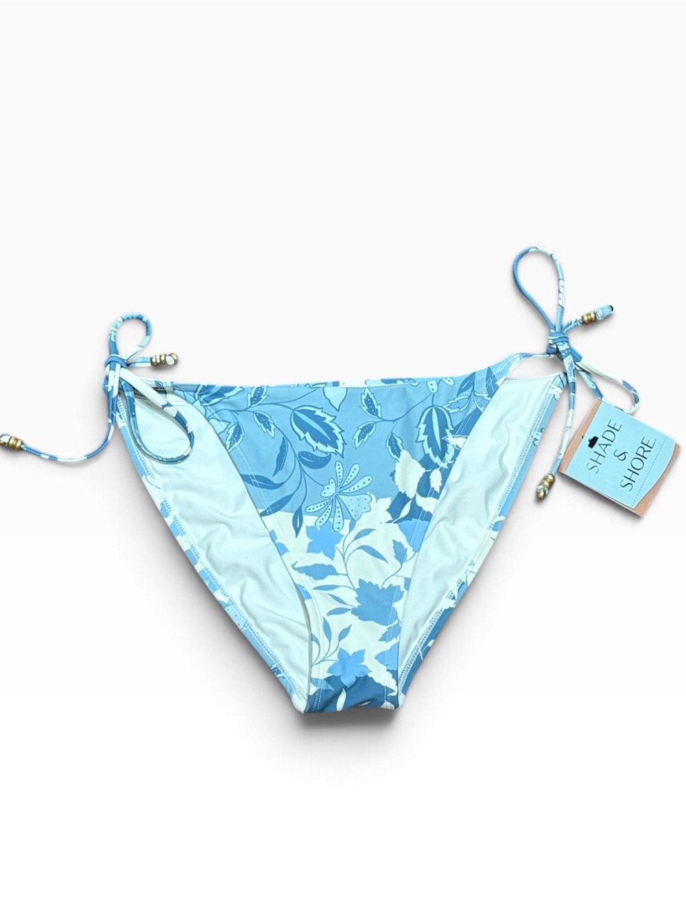 Shade & Shore Light Blue Floral Tie-Side Bikini Bottom, Size M, New